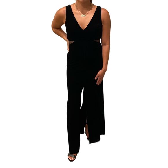 Aqua Women's Black Velvet Full-Length Mesh Inset Evening Dress Size 4 - Picture 6 of 15